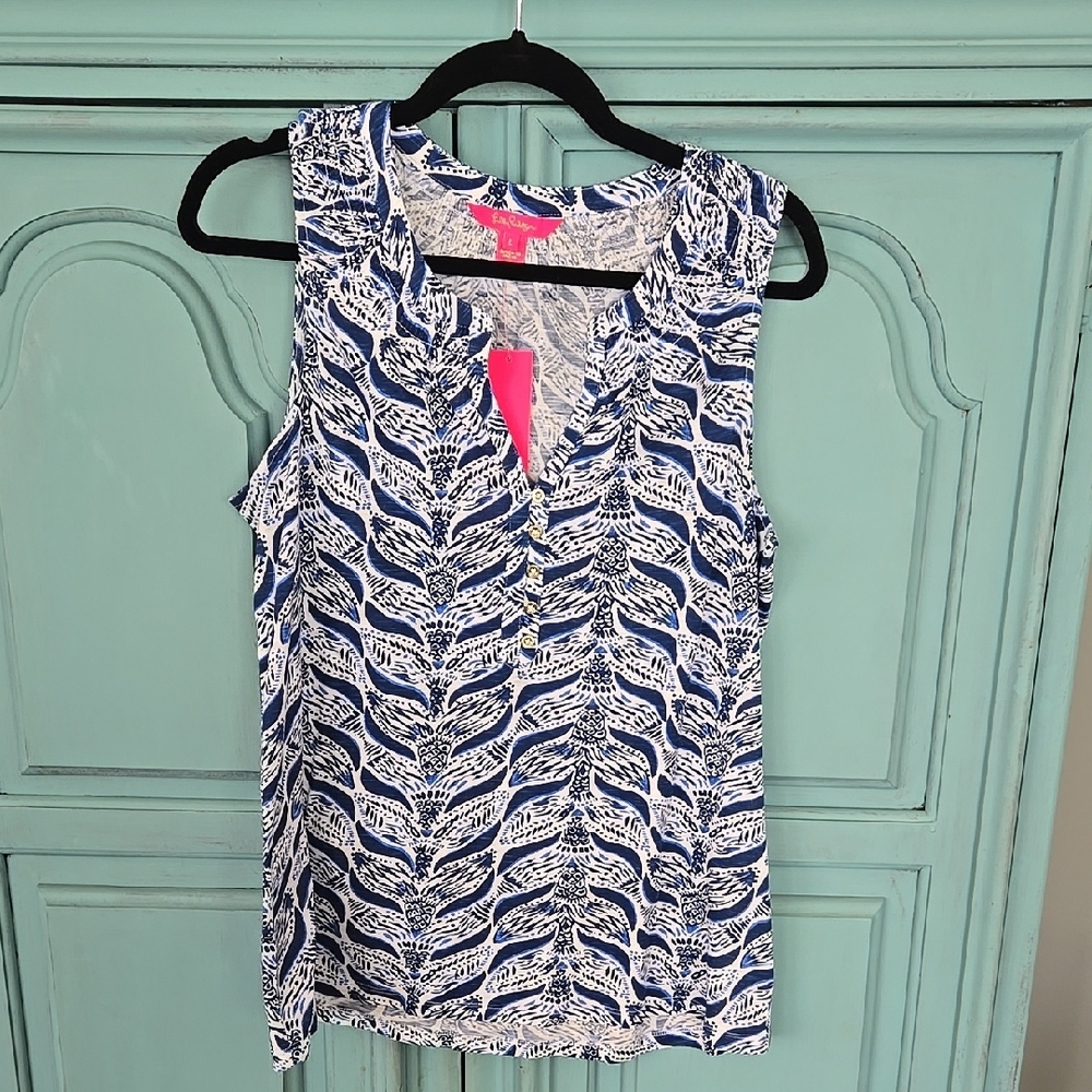 Blue and White Sleeveless Top